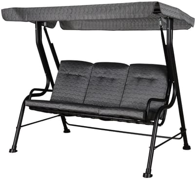 Hollywood Schommel - Schommelbank met Verstelbare Zonnedak & Kussens - 3-zits Tuinbank van Rotan - Tuinschommel 3 Personen - tot 270 kg - Tuinmeubelen - voor Tuin, Terras, Balkon - Texteline - Zwart