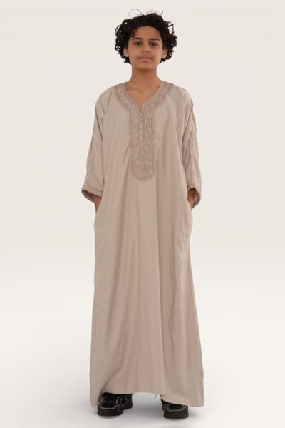 Kinderen jongens beige Marokkaanse Thobe gewaad Djellaba Gandoura Eid Jubba LFS-K-HM66