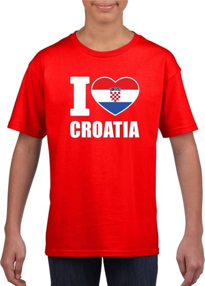 Rood I love Kroatie supporter shirt kinderen - Koratisch shirt jongens en meisjes 110/116