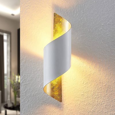Lindby - wandlamp - 1licht - IJzer - H: 35 cm - E14 - wit, goud