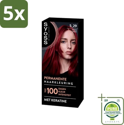 5 x SYOSS - Coloration 5-29 Intens Rood - Haarverf - Grijsdekking - Vermindert Haarbreuk - Grootverpakking - Permanente Haarkleuring - Haarkleur - Grijsdekking - Keratine - Haarmasker