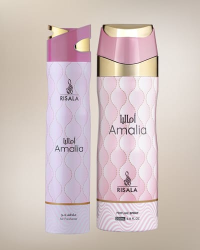 Risala Amalia Set – Deodorant Spray 200ml + Air Freshener 300ml – Long Lasting Arabic Oriental Fragrance from Dubai – Floral, Fruity, Amber & Musk Scent