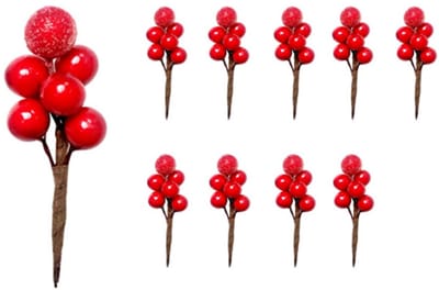 Kerstversiering - Kunstmatige Kerstdennentakken - 10 Stuks Rode Bessen - Groenblijvende Dennentakken - Sneeuwvlokken Decoratie - Perfect voor Kerstdecoratie - Feestdecoratie - Vakantiedecoratie - Kerst