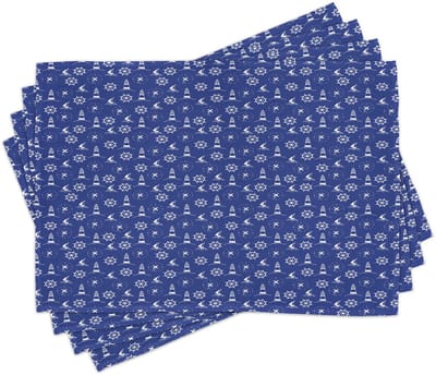 ABAKUHAUS Vuurtoren-placematten, Maritieme silhouetten, tafeldecoratie van kleurvaste stof voor de eetkamer en de keuken, paars, blauw, wit