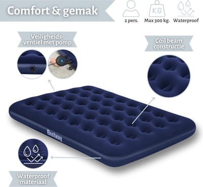 Bestway luchtbed - Twijfelaar - 137x191x22 cm (BxLxH) - Blauw - Inclusief elektrische pomp