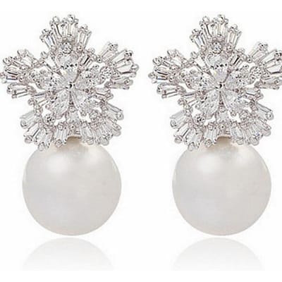 Boucles d'oreilles Perles Femme Mode Boucles d'oreilles Cristal Flocon de neige Charme Strass Incrusté Bijoux Boucles d'oreilles Mignonnes Cadeaux Couple Meilleur Choix white