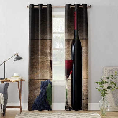 Wijnglas Wijn Fruit Druiven Ramen Gordijnen Woonkamer Slaapkamer Raambekleding Huishouden Keukengordijnen 135W x 60H(cm) x1 gray