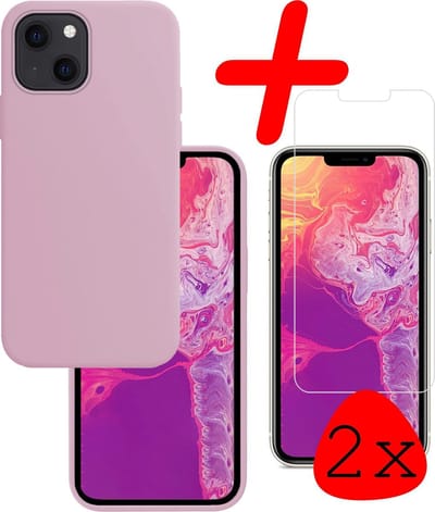 Hoesje Met 2x Screenprotector - Geschikt voor Apple iPhone 13 Mini - Sterk & Shockproof - Back Cover - Siliconen Case - Telefoon Hoes - Lila
