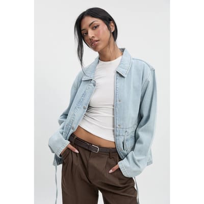boohoo Dames Denimjack met taillekanaal | Bleached Blue | Maat: 6