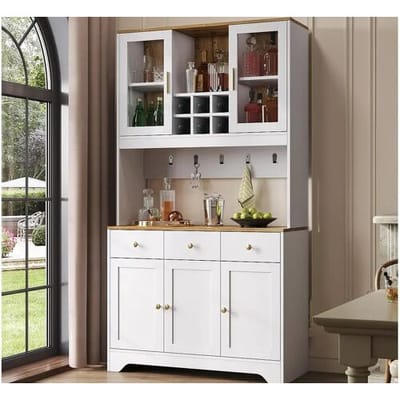 ModernLuxe Vitrine 94.5x30x175.5 cm - 3 lades en 5 deuren - houten look blad - wit