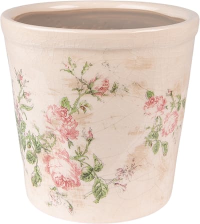 Keramiek Bloempot voor Binnen – Roze Bloemen – Rustieke Pot – Ø 15 cm – Bloemenmotief