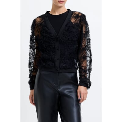 French Connection Applique Mesh Cardigan Black Maat: XS | Longsleeves Outlet | Dames | Zwart