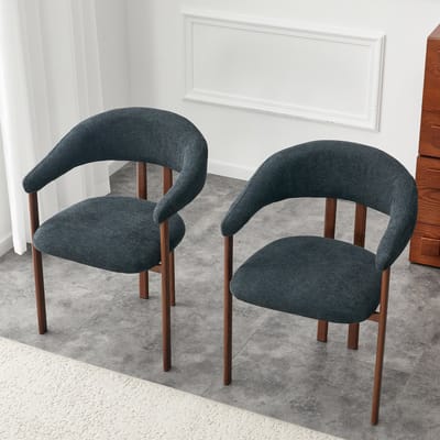 HAUSS SPOLE Eetkamerstoel - Vatstoel Set Van 2 - Ergonomisch Met Rugleuning En Zachte Zitting - Voor Eetkamer En Woonkamer - Linnen Zwart