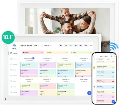 TABWEE P10 - 10,1" Wifi digitale fotolijst met touchscreen - Gezinsplanning, takenlijst en weekmenu planner - Interactief display inclusief bureau-opsteunstandaard-wit