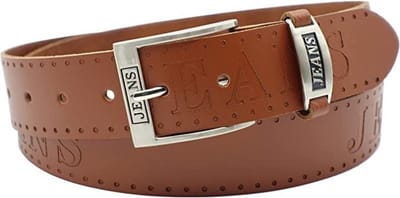 Fana Belts Exclusieve heren riemen Leer Cognac - Taillemaat 100 - Jeans opdruk - Jeans gesp - Trendy riem - Casual Riem