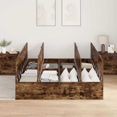 vidaXL - Opbergbedframe - met - opslag - Rook - Eiken - 140 - x - 190 - cm - Bewerkt - hout
