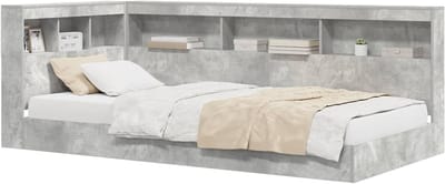 Boekenkast Bed - Opbergbed Frame - Ruimte Besparen - L-vormig Ontwerp - 75 x 190 cm - Beton Grijs