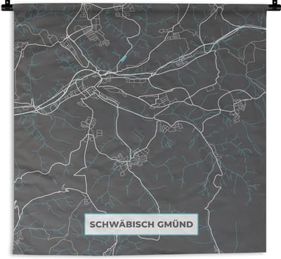Wandkleed - Wanddoek - Blauw – Duitsland – Plattegrond – Stadskaart – Kaart – Schwäbisch Gmünd - 180x180 cm - Wandtapijt