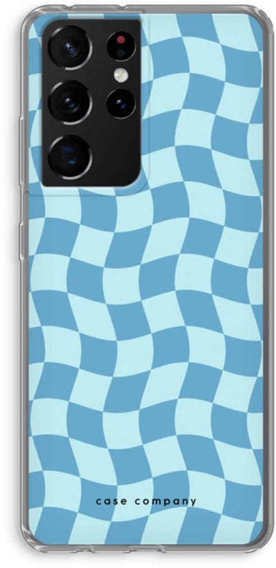 Case Company® - Hoesje geschikt voor Samsung Galaxy S21 Ultra hoesje - Grid Blauw - Soft Cover Telefoonhoesje - Bescherming aan alle Kanten en Schermrand