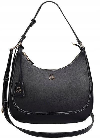 LuluCastagnette Dames Handtas Zwart met Beer & Goudkleurige Details