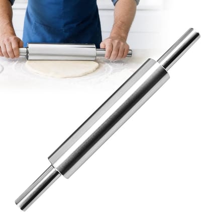 Roestvrijstalen deegroller van 43 cm voor bakken, ideaal voor pizza, koekjes en deeg, onderhoudsvrij en vaatwasmachinebestendig