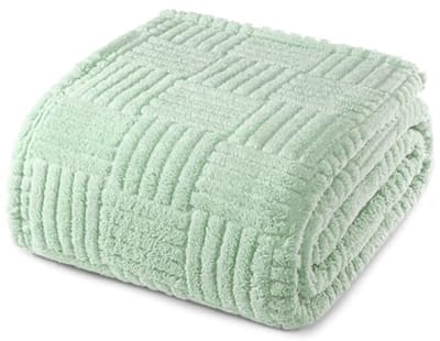 Zachte en warme fleecedeken met jacquard-patroon - Decoratieve bankovertrek voor alle seizoenen, 220 x 240 cm, lichtgroen