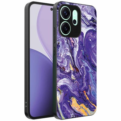 Geschikt voor Oppo Reno 14 F Telefoonhoesje met Paars Goud Marmer Opdruk - TPU Backcover Case Purple Gold Marble Design - Paars Goud - Smartphonica geschikt voor Oppo Reno 14 F