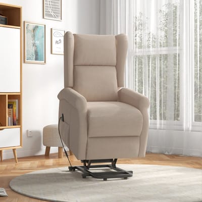 MODFU - Relaxstoel Met Elektrische Opstahulp En Verstelbare Rugleuning - Ergonomisch - Voor Ontspanning - Hout En Stof - Crèmewit
