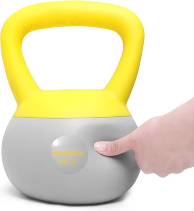 Zachte Kettlebell - Fitness Gewicht - Krachttraining Thuis - Veilig Anti-Letsel Ontwerp - 8.42 Kilogram - Geel Grijs