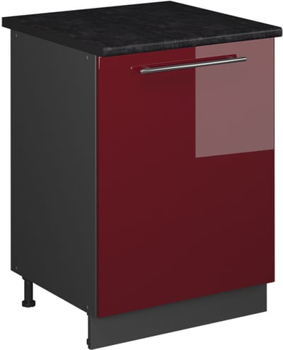 Vicco Keukenonderkast Fame-Line, Bordeauxrode hoogglans/Antraciet, 60 cm 1 deur met werkblad