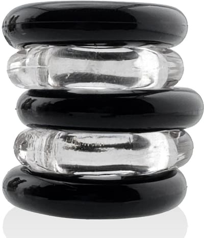 Hünkyjunk - Jacker - 5-Stack Stapelbare Cockringen - Zwart/Transparant