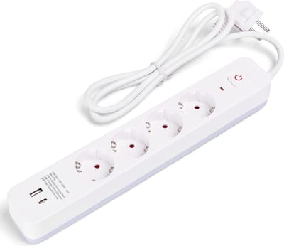 Stekkerdoos met USB - Verlengsnoer met USB - Aigi - 4 Stopcontacten - 1 USB-A - 1 USB-C - 1.5 Meter - Randaarde - Wit | Nederland