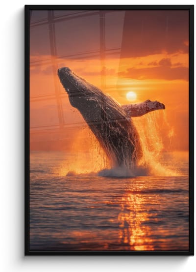 Poster in lijst - Fotolijst 80x120 cm - Posters - Walvis - Zon - Zee - Posterlijst zwart - Decoratie - Wanddecoratie woonkamer - Muurdecoratie slaapkamer