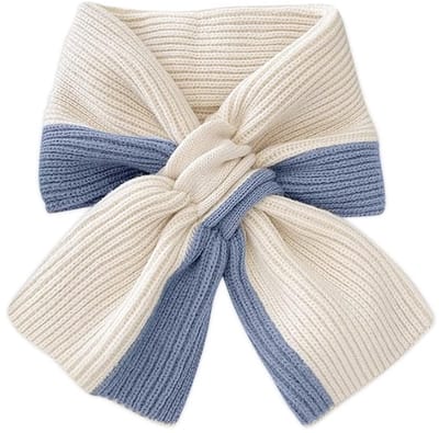 Sjtoer Luxe Ribgebreide Dames Sjaal – blauw & Crème – Stijlvol & Warm