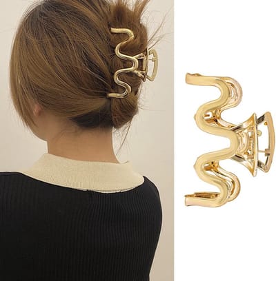 Gouden Metalen Haarclip in Golfstijl - Sterke Anti-Slip Klem voor Dames