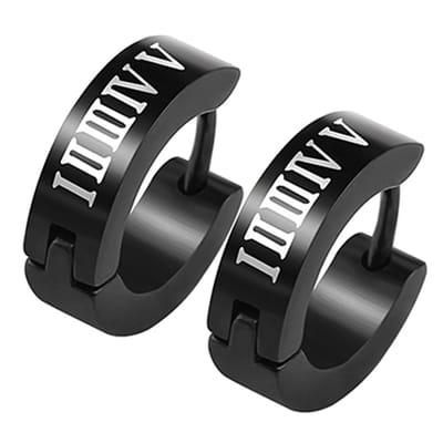 Zwarte stalen heren oorringen Roman Numeral Print