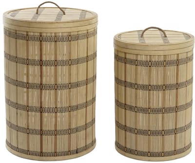 Mand Set 2 Bambu 40x40x63 met natuurlijke bruine strik