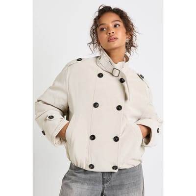 boohoo Dames Puffer Trench Coat | Stone | Maat: 14