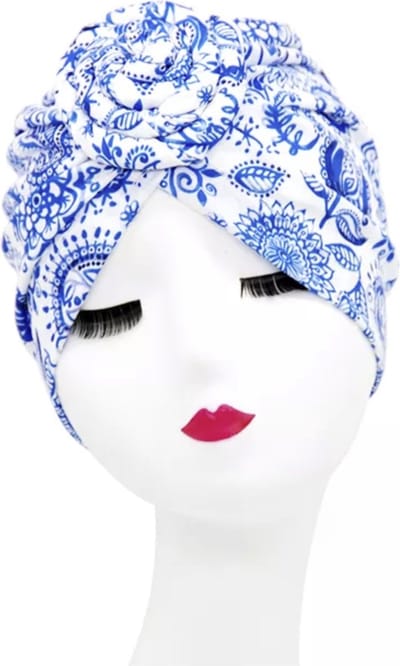 Cabantis Indische Arabische - Hoofddeksel - Tulband - Muts - Hijab - 25cm - Wit/Blauw
