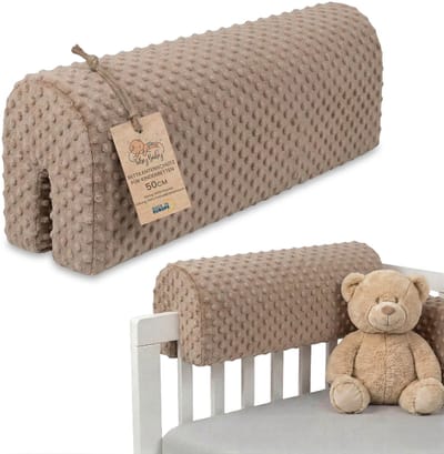 Bedrandbescherming voor kinderbedden 50 cm - bescherming voor bedframe babybed valbescherming voor boxspringbed bedrail met hoesrandbescherming kinderbabybedje Oeko-Tex Beige