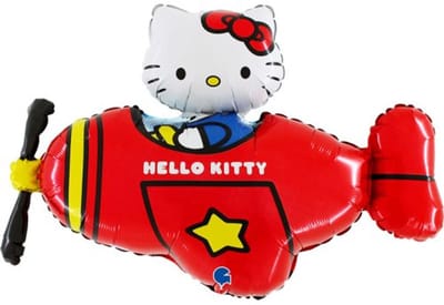 Hello Kitty Folieballon - Vliegtuig - Rood - 76 cm - Plat geleverd