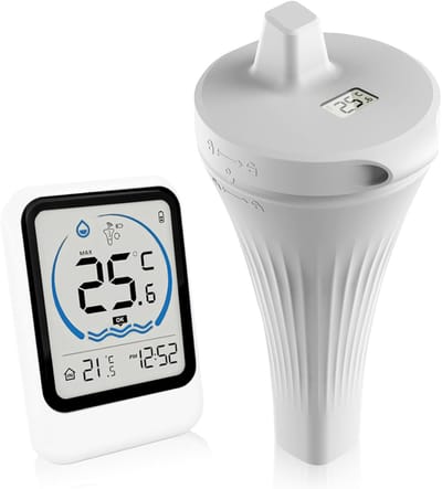 Zwembadthermometer, draadloze IP68-waterdichte zwembadthermometer, draadloze drijvende zwembadthermometer – waterthermometer voor binnen en buiten, geschikt voor aquaria, badkuipen, vijvers.