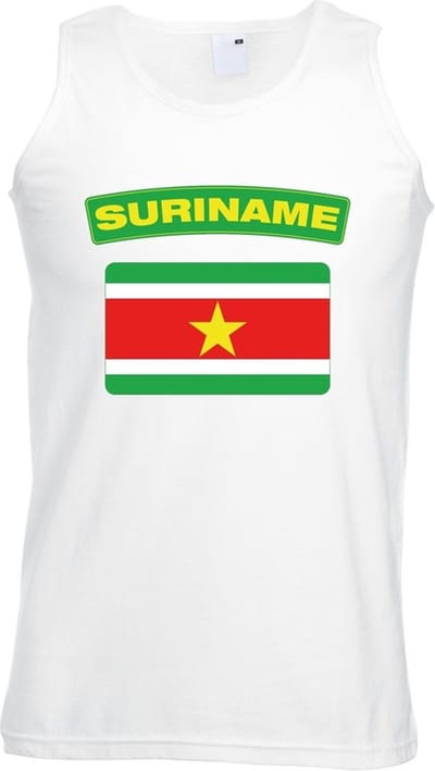 Suriname singlet shirt/ tanktop met Surinaamse vlag wit heren S