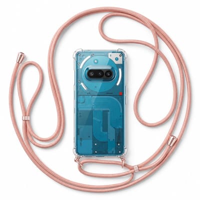 Geschikt voor Nothing Phone 3a Hoesje met Koord - Transparant - Verstelbaar Nekkoord - Schokbestendig - Rosegoud