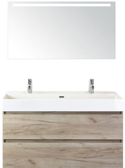 Maxx XL Badmeubelset 120 cm - Craft Oak - Wastafel Kube Enkel 2 Kraangaten met Sence Spiegel