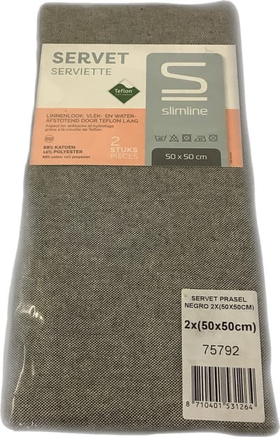 Slimline servet prasel zwart linnenlook, vlek- en water-afstotend 2x 50x50