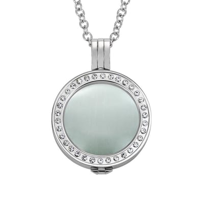 Quiges - Munthouder met Ketting en Munt 25mm Cat's Eye Wit - RVS Zilverkleurig met Zirkonia - EPRHZ521