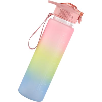 Bouteille d'eau de sport 1000ml Grande capacité Plastique Dégradé Portable Bouteille à échelle précise pour beige