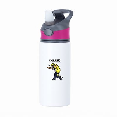 Hacebo® - Cricket met eigen naam waterfles met rietje roze - Cricket - Cricketer - Sport - water fles - 650ML