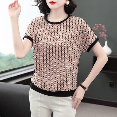 Nieuw Zomers T-shirt met Korte Mouwen voor Vrouwen Buikbedekkend Vrouwen Middelbare Leeftijd Moeder Shirt Vleermuismouw Losse Top 3XL gray